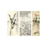 THREE CHINESE HANGING SCROLL PAINTINGS 二十世紀 掛軸三幅
