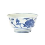 A CHINESE BLUE AND WHITE 'PEONY' BOWL 明 青花牡丹紋盌