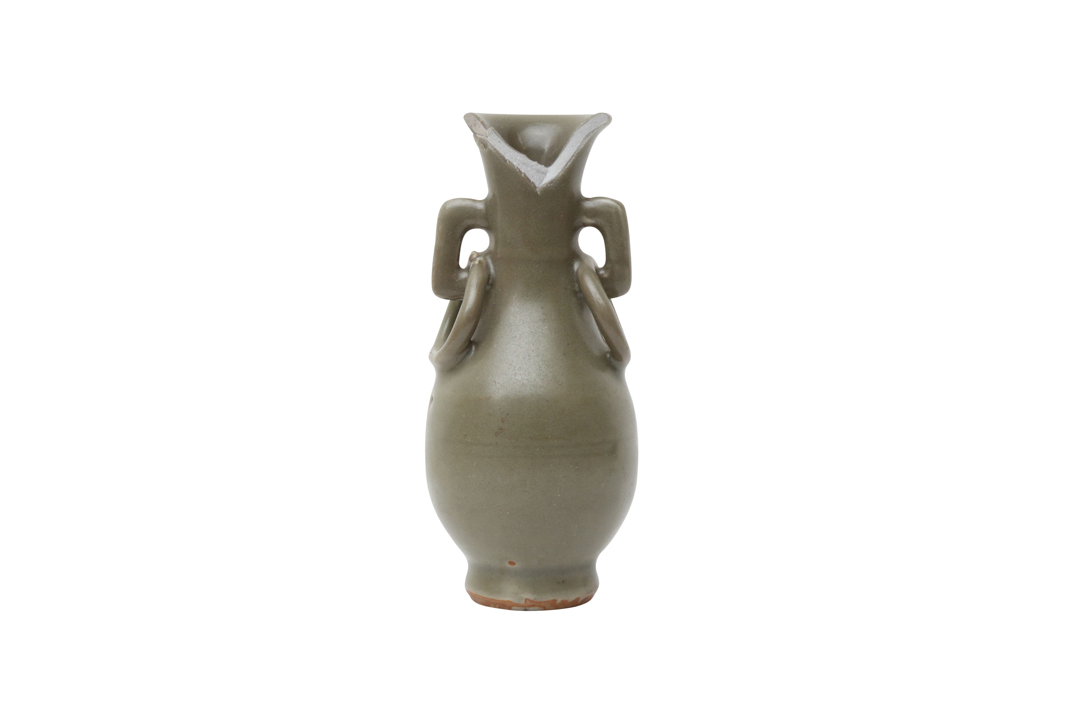 A CHINESE LONGQUAN CELADON-GLAZED TWIN-HANDLED VASE 元 龍泉青釉環耳瓶 - Image 2 of 13