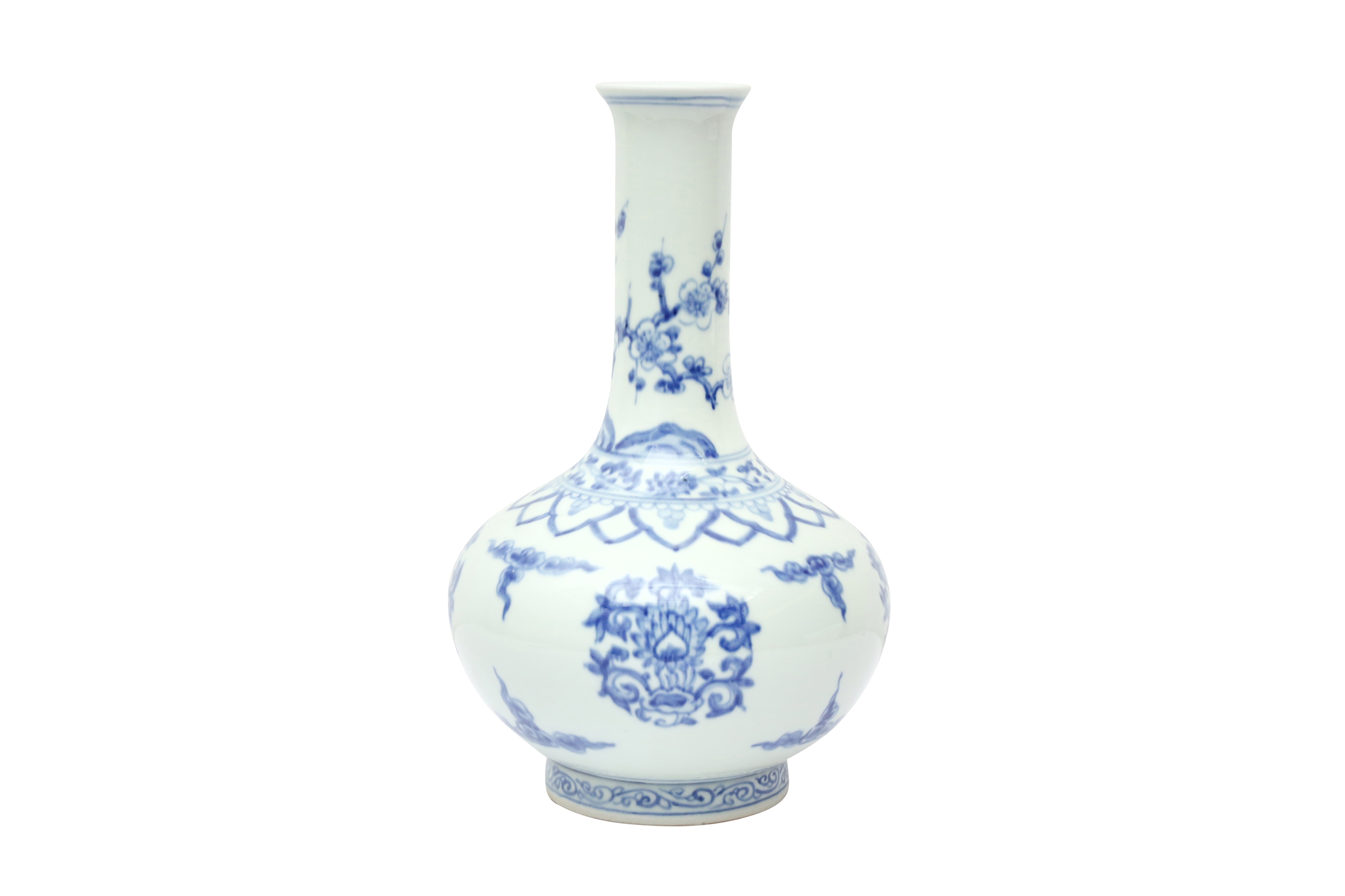 A CHINESE BLUE AND WHITE 'LOTUS' BOTTLE VASE 二十世紀 青花團蓮紋瓶