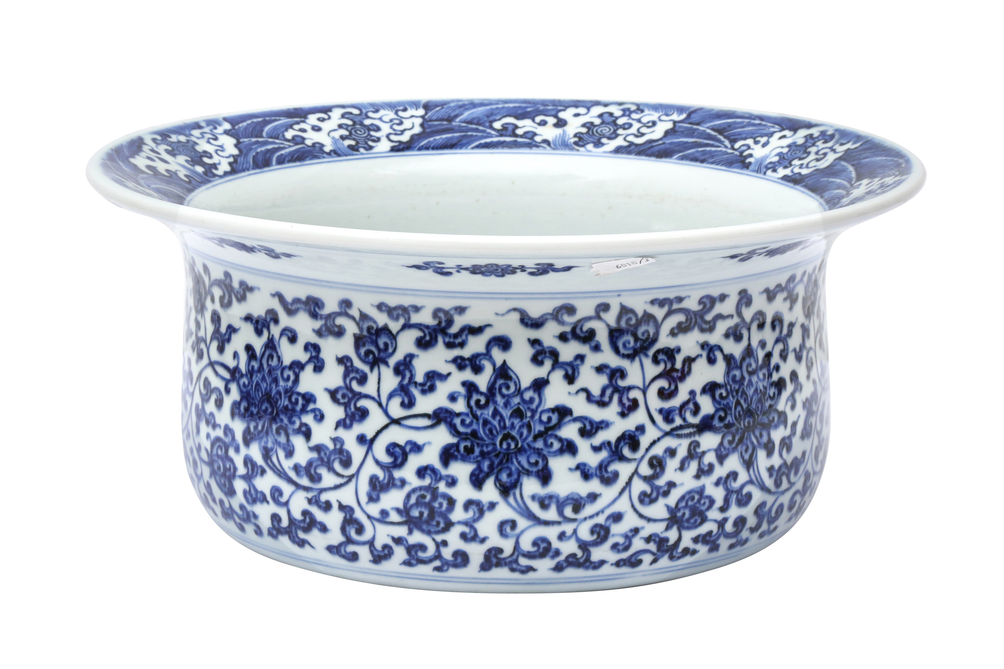 A CHINESE MING-STYLE BLUE AND WHITE 'LOTUS' BASIN 明式青花纏枝蓮紋盆 《大清雍正年製》款