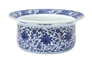 A CHINESE MING-STYLE BLUE AND WHITE 'LOTUS' BASIN 明式青花纏枝蓮紋盆 《大清雍正年製》款