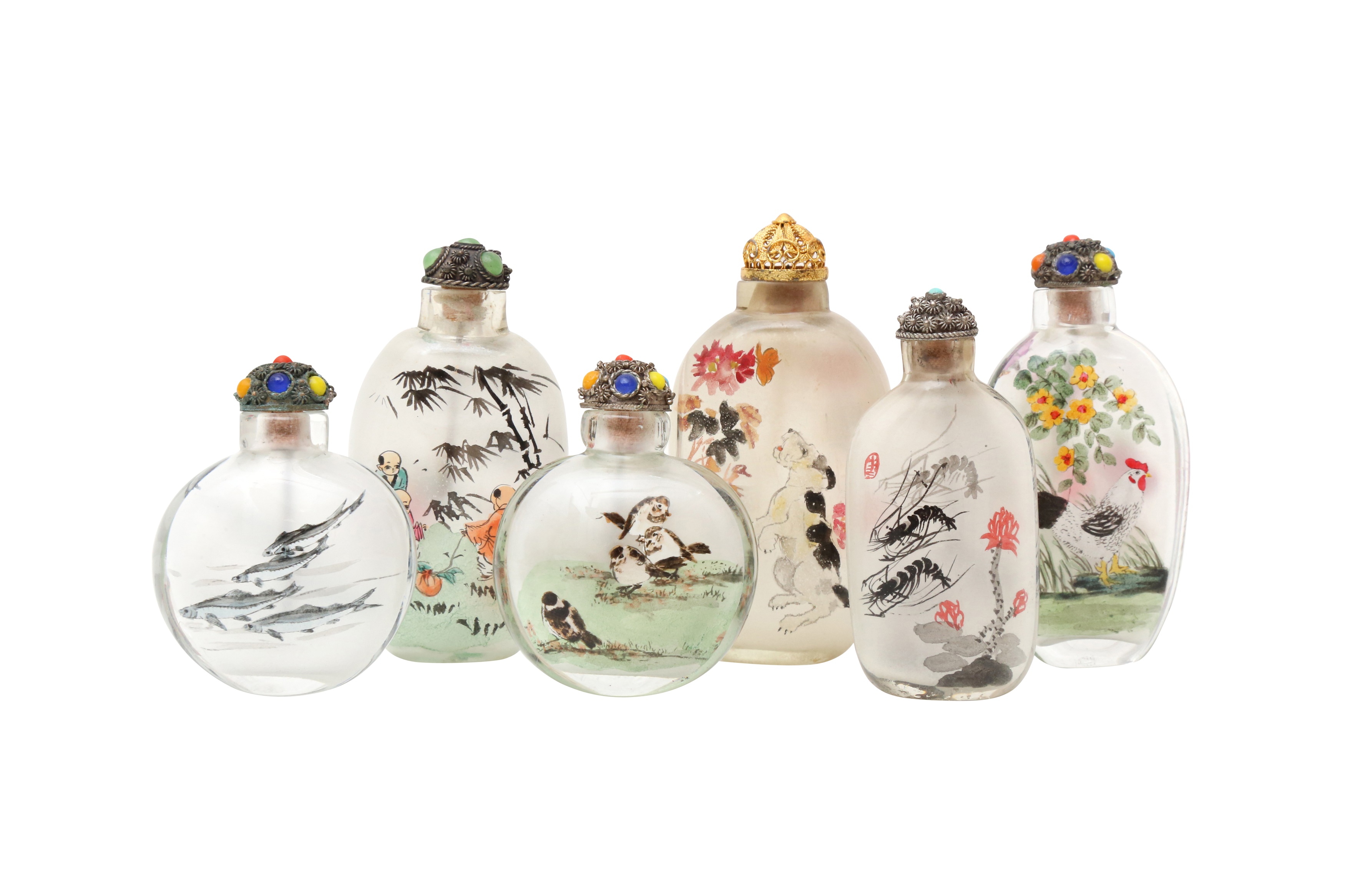 SIX CHINESE INSIDE-PAINTED SNUFF BOTTLES 二十世紀 玻璃內畫鼻煙壺六件 - Image 2 of 2