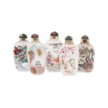 FIVE CHINESE INSIDE-PAINTED SNUFF BOTTLES 二十世紀 玻璃內畫鼻煙壺五件