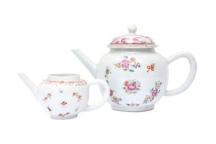 TWO CHINESE EXPORT FAMILLE-ROSE TEAPOTS 清十八世紀 外銷粉彩茶壺兩件