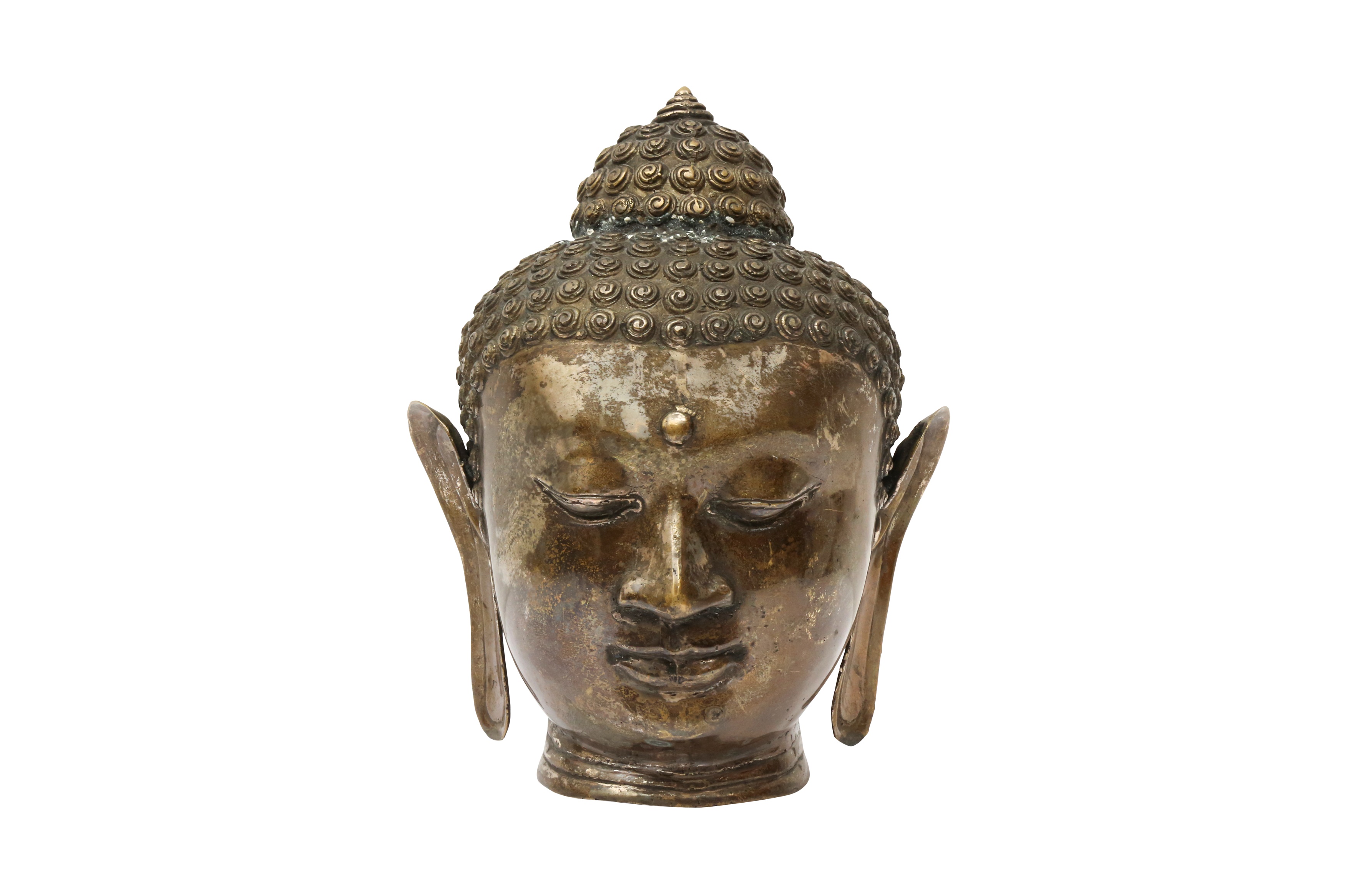 A THAI METAL ALLOY HEAD OF BUDDHA