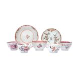 FIVE CHINESE FAMILLE-ROSE CUPS AND TWO SAUCERS 清十八世紀 粉彩杯碟五件