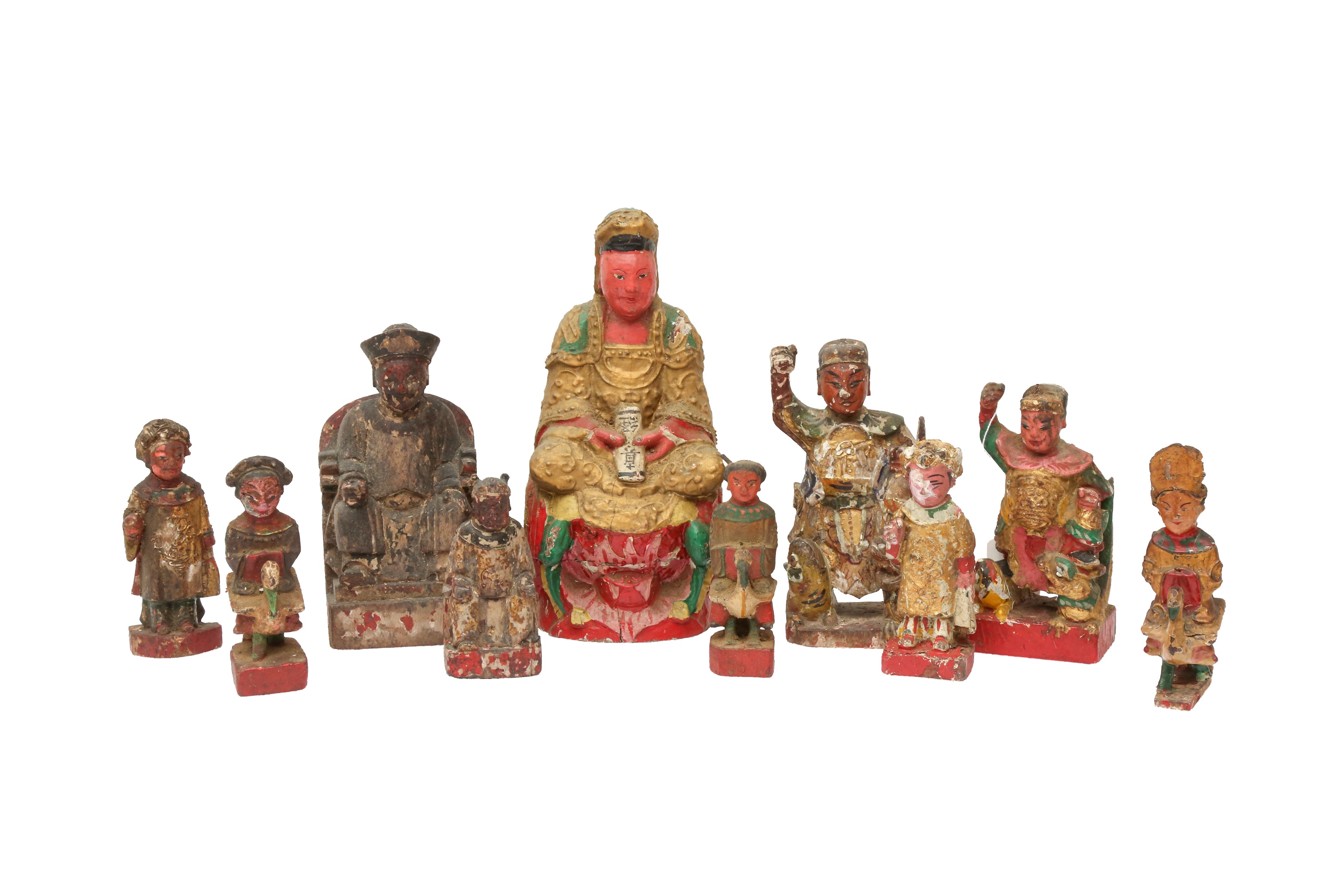 TEN CHINESE LACQUERED WOOD FIGURES 明或後期 漆木人物雕像十件