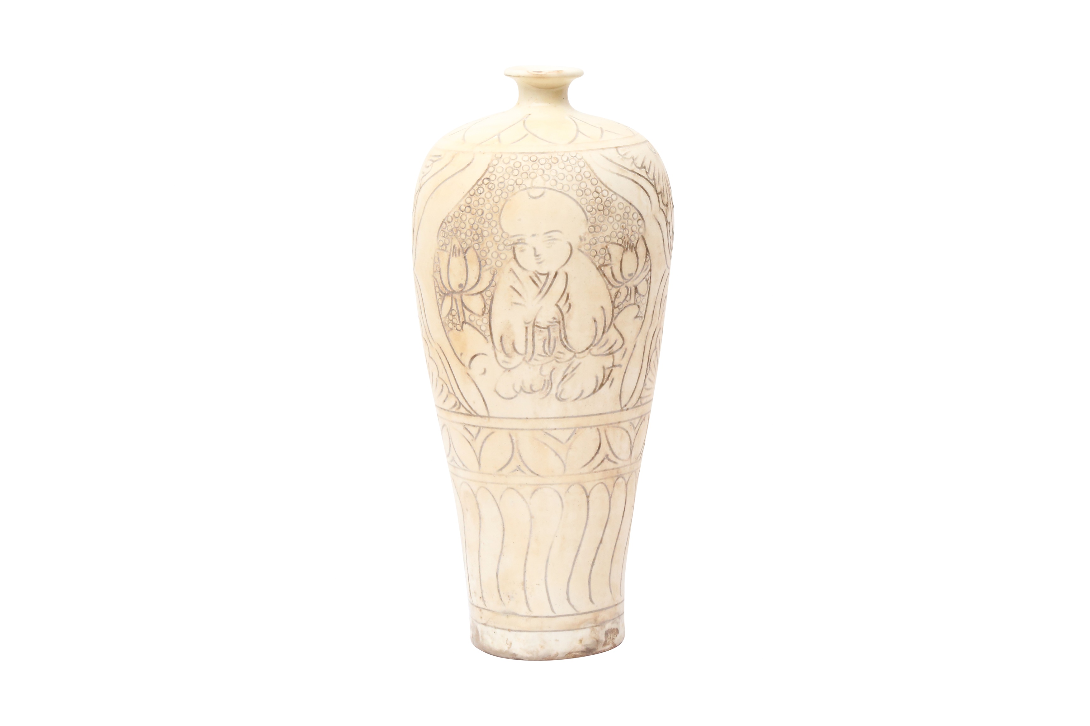 A CHINESE CIZHOU-STYLE INCISED VASE 二十世紀 仿磁州窰白釉劃花梅瓶 - Image 2 of 9