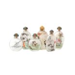 SIX CHINESE INSIDE-PAINTED SNUFF BOTTLES 二十世紀 玻璃內畫鼻煙壺六件