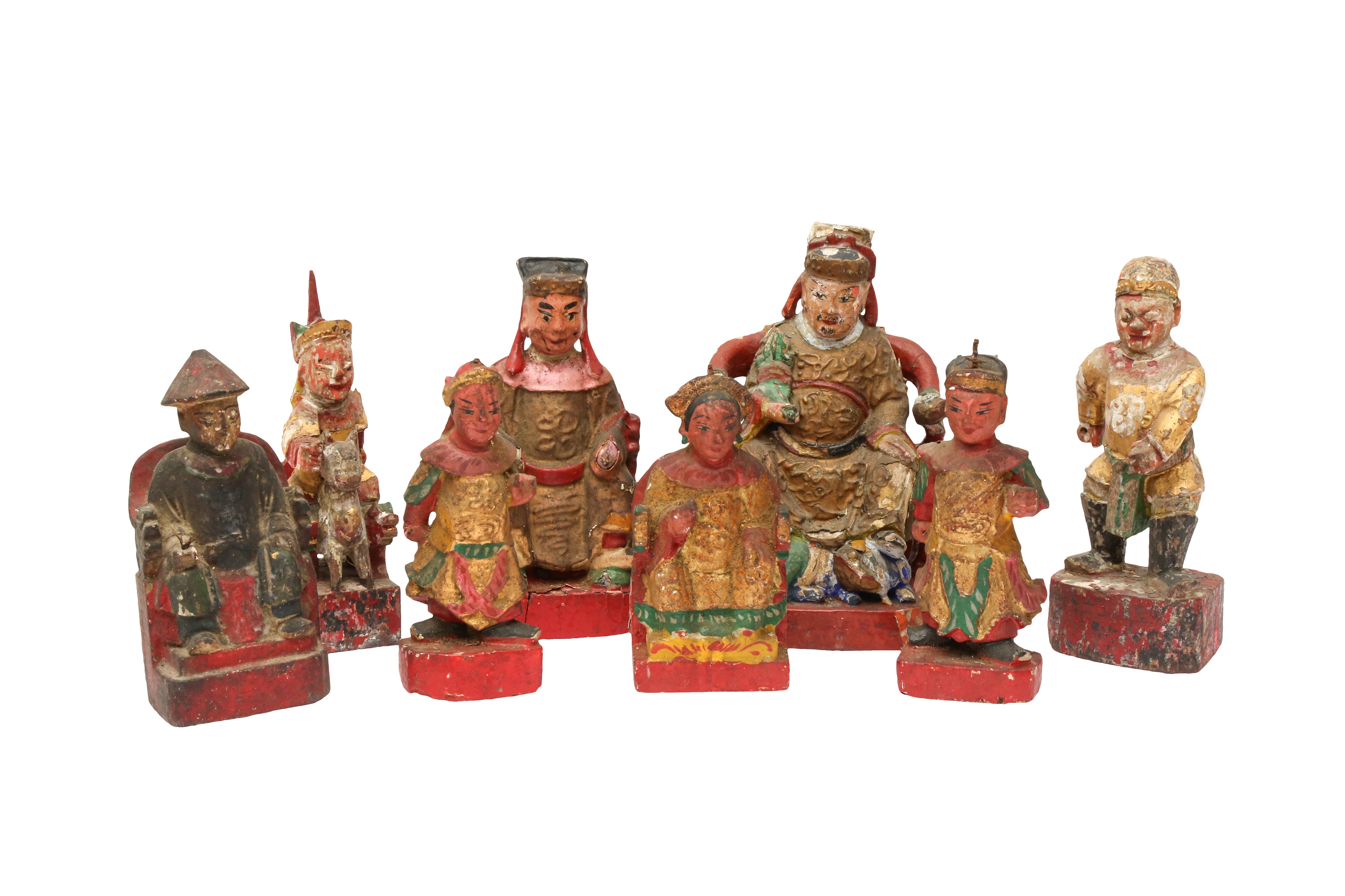 EIGHT CHINESE LACQUERED WOOD FIGURES 明及後期 漆木人物雕像八件