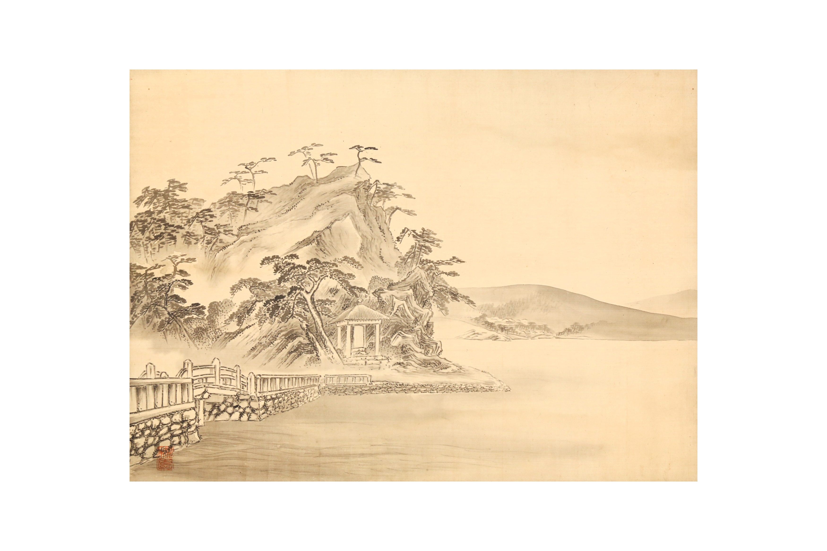 THREE JAPANESE LANDSCAPE SCROLL PAINTINGS AND A CALLIGRAPHY - Image 2 of 15