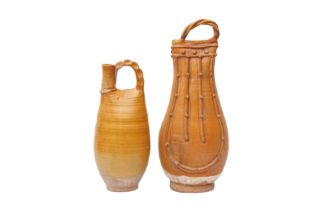 TWO CHINESE LIAO-STYLE AMBER-GLAZED FLASKS 二十世紀 遼式黃釉壺兩件