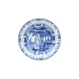 A CHINESE BLUE AND WHITE 'FIGURATIVE' DISH 清十八世紀 青花庭院人物故事圖盤