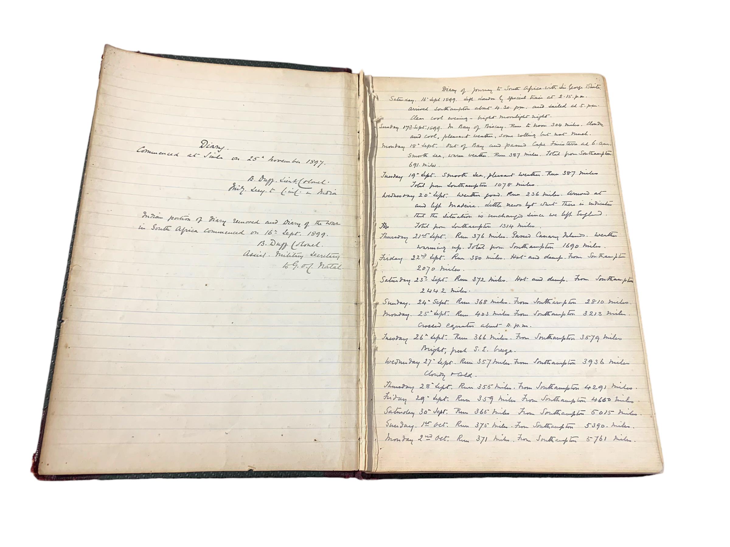 War in South Africa. Manuscript Diary Col B. Duff