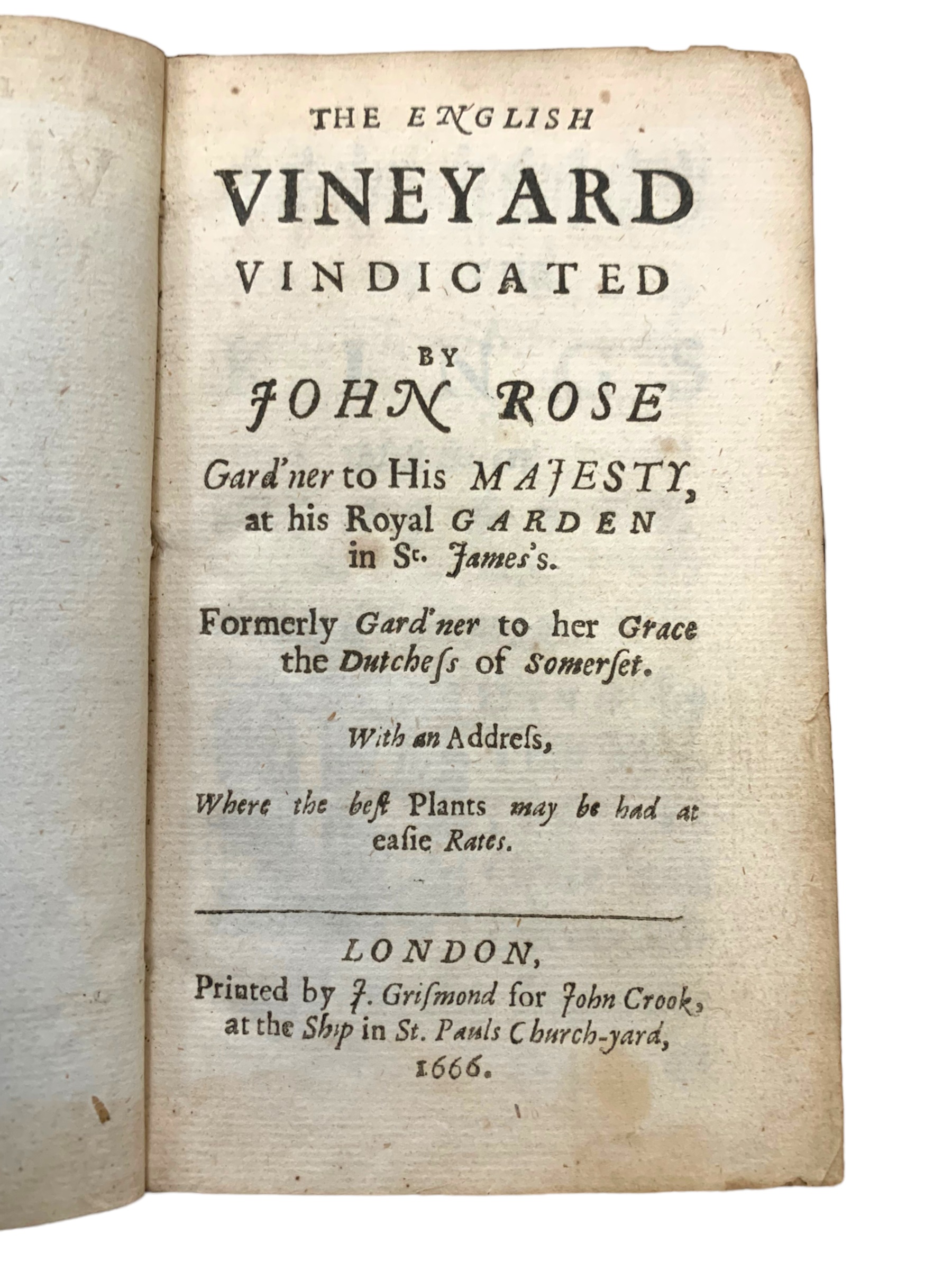 Probable correction in the author’s hand [Evelyn] & Rose, The English Vineyard Vindicated…, 1st ed.,