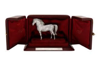 A mid-20th century cased French 950 standard silver model of a horse, circa 1950 by Bry and Co