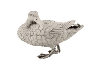 An Elizabeth II sterling silver model of a duck, London 1988 by Comyns