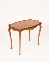 A Louis XVI style parquetry and gilt metal mounted tray table