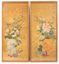A pair of Japanese silk pictures