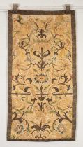 A mid 18th Century silk embroidered, crewelwork and wirework wall hanging
