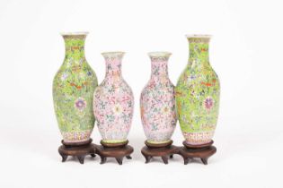 A pair of famille rose conjoined vases