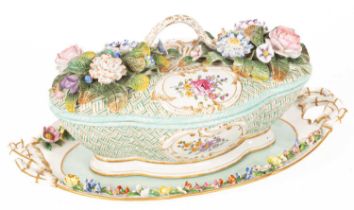 A Meissen flower-encrusted tureen and cover