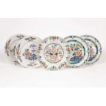 Five English delftware polychrome plates