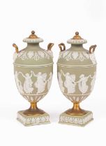 A pair of Wedgwood green jasper vases