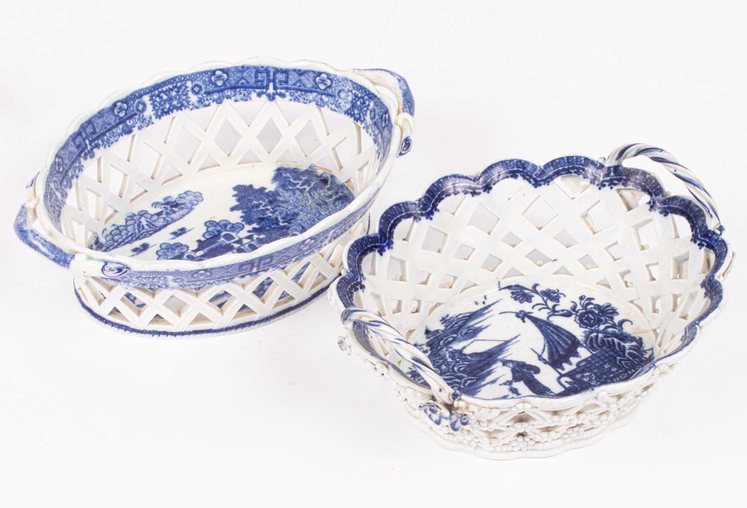 A Caughley blue and white porcelain oval basket