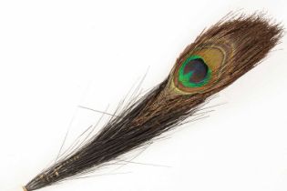 A Chinese double-eyed peacock feather for Mandarin's winter court hat