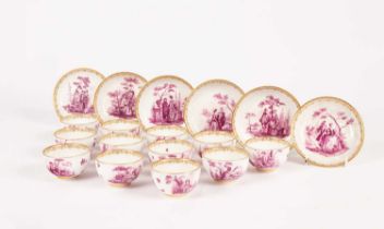 A Meissen set of six saucers and twelve teabowls