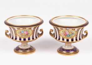A pair of Royal Crown Derby urn-shaped pedestal vases