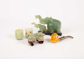 Four Chinese celadon jade carvings