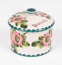 A Wemyss cylindrical biscuit box and cover