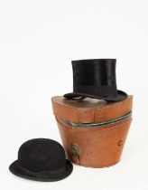 A Scott & Co. top hat in fitted leather box