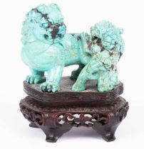 A Chinese carved turquoise matrix dog of Fo