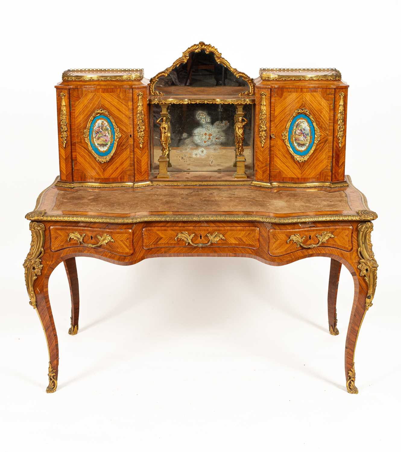 A Victorian ormolu mounted tulipwood and kingwood desk in the Louis XV style - Image 2 of 38