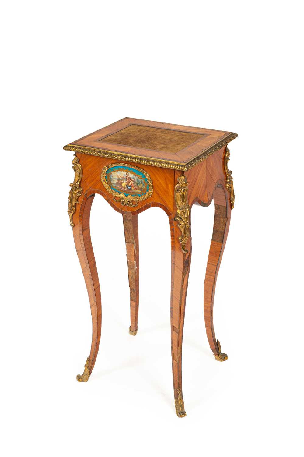 A Louis XV style ormolu mounted kingwood and tulipwood gueridon