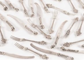 A set of eighteen Victorian silver fruit knives and forks