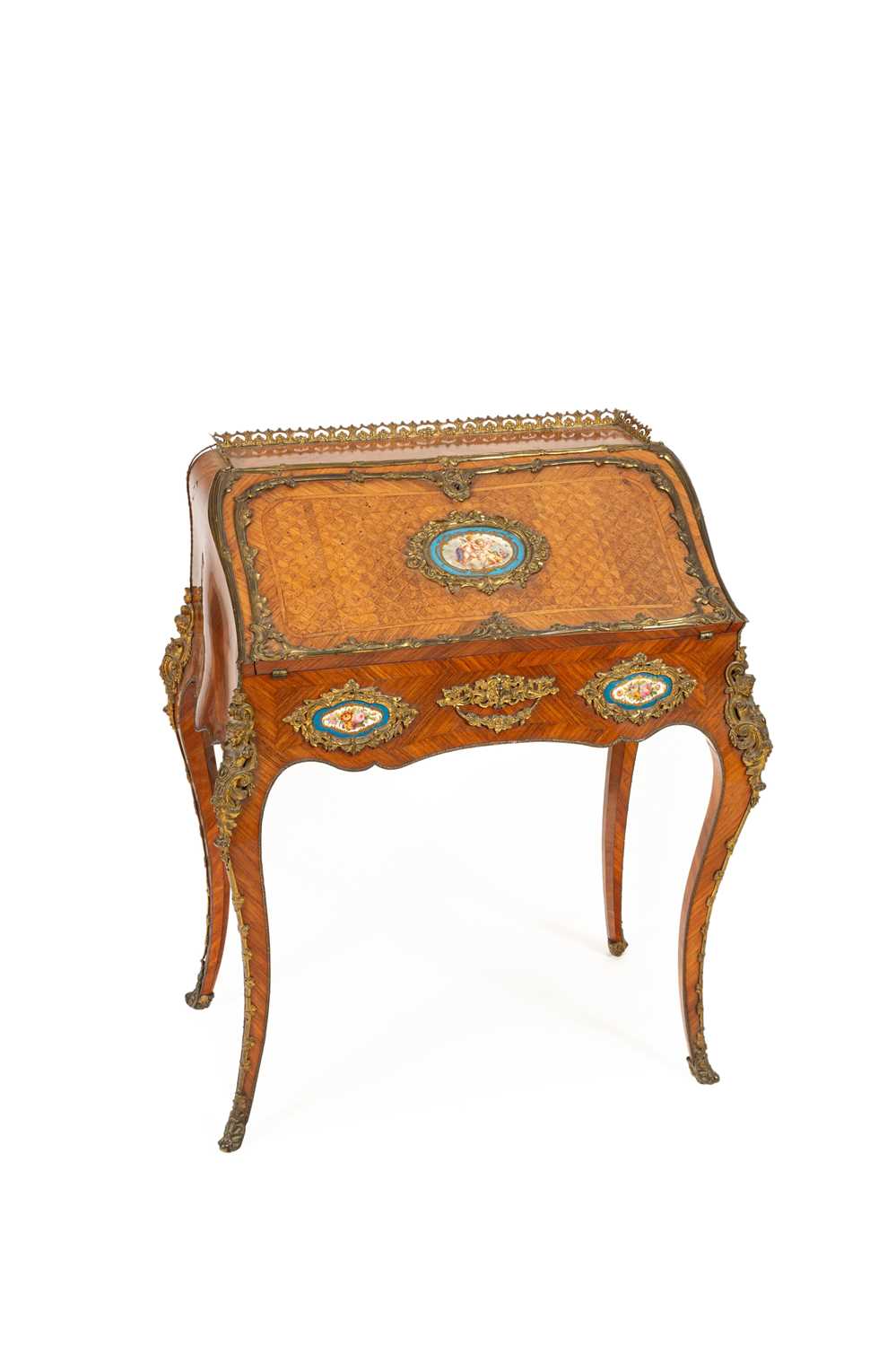 A Louis XV style ormolu mounted kingwood bureau de dame