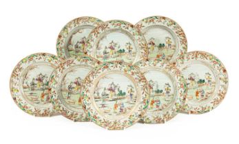 A set of eight Chinese famille rose plates