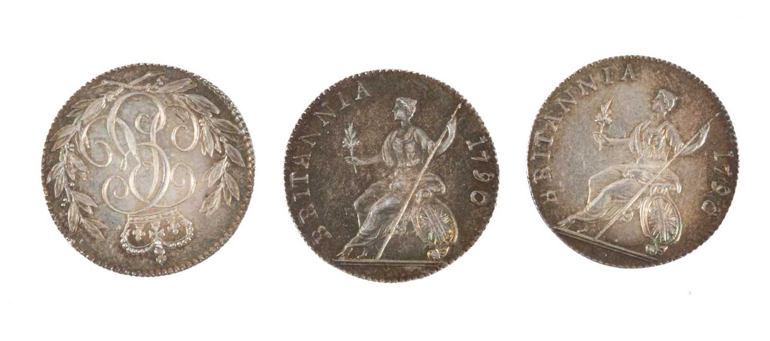 Three George III silver sixpence coins