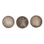 Three George III silver sixpence coins