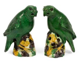 A pair of Chinese stoneware parrots