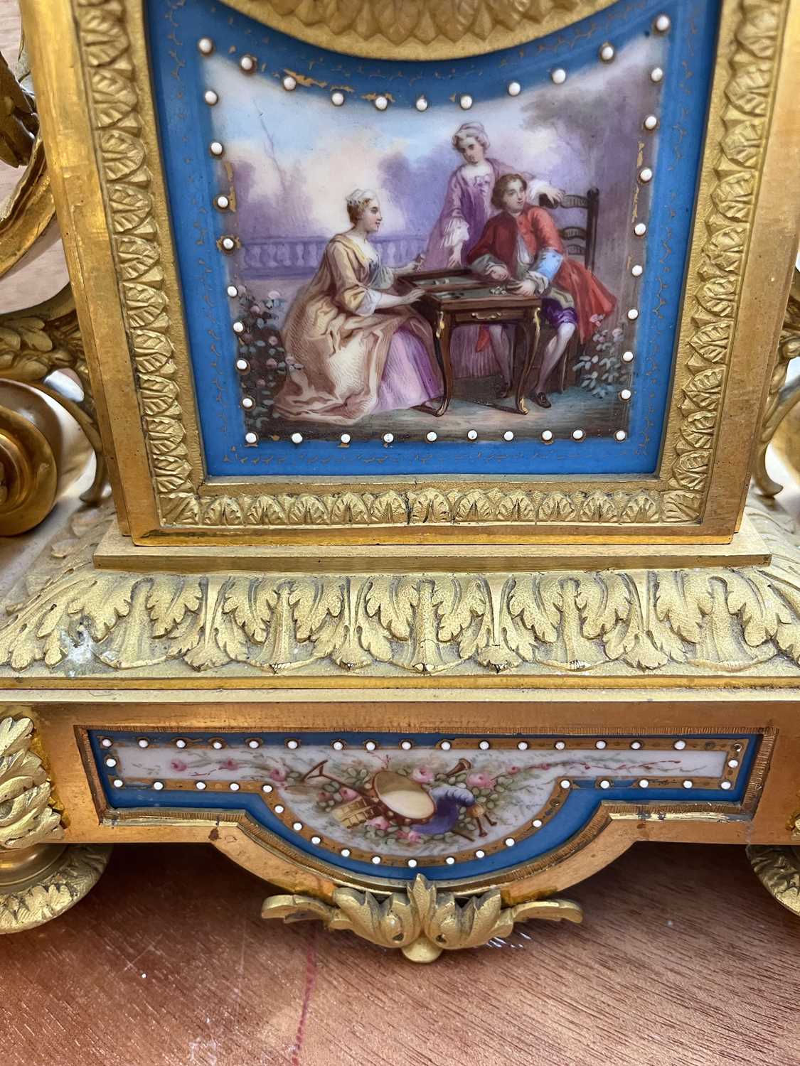 A French ormolu mounted Sèvres style porcelain garniture de Cheminee - Image 6 of 11