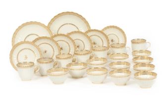 A Caughley reeded white and gilt part tea service