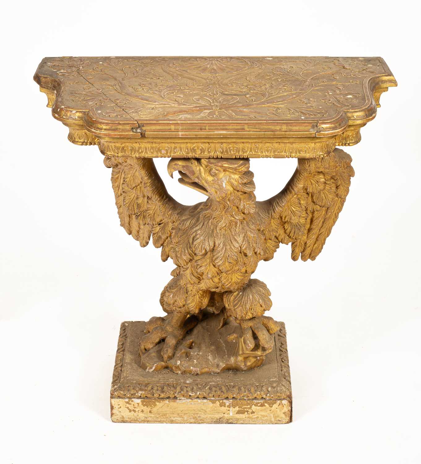 A George II gilt gesso serpentine eagle console table - Image 7 of 21