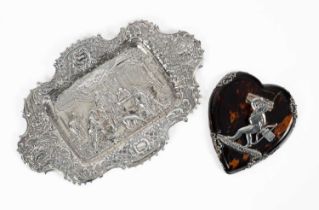 A Victorian silver mounted tortoiseshell heart-shaped letter clip