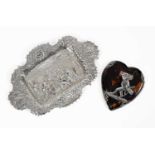 A Victorian silver mounted tortoiseshell heart-shaped letter clip